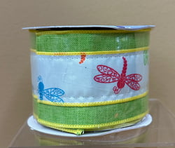 Green Ribbon with Dragon Fly - 2.5" x 10 Yards