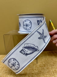 White Linen Seashell Ribbon - 2.5" x 10 Yards